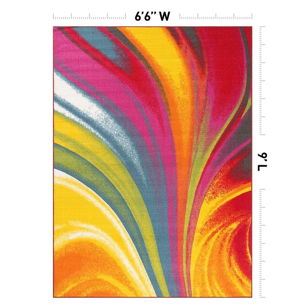 dimension image slide 2 of 5, World Rug Gallery Modern Contemporary Waves Multicolored Non-slip Non-skid Area Rug