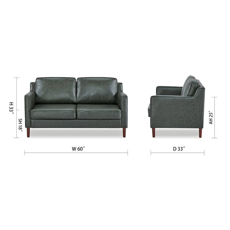 Artdeco Home - Sedona Modern Loveseat Sofa, Faux Linen / Vegan Leather Couch