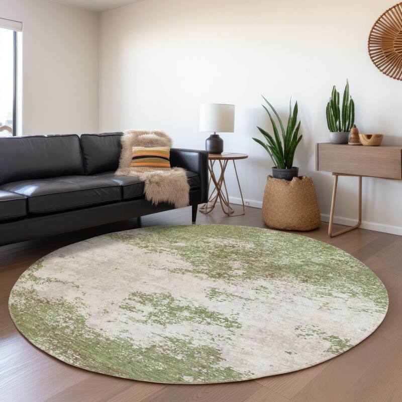 Machine Washable Indoor/ Outdoor Abstract Pixels Chantille Rug - Green - 8' x 8'