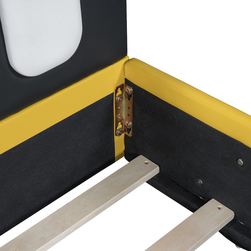 Twin Size Race Car-Shaped Platform Bed with Wheels, Yellow