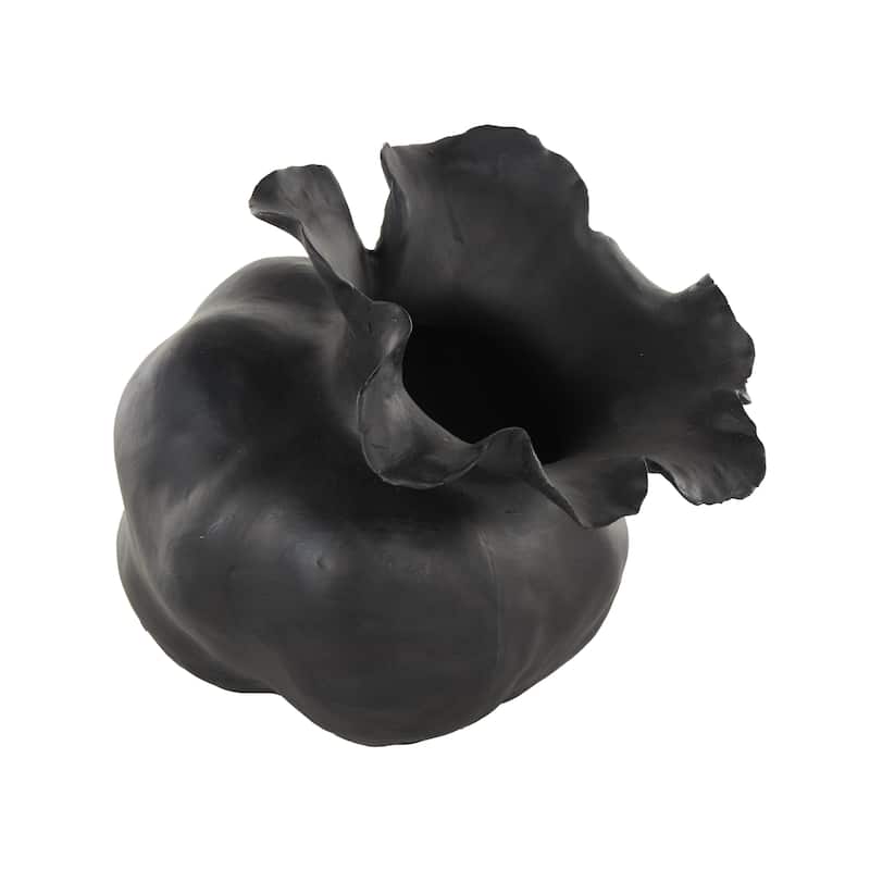 Ceramic Abstract Wide Rounded Floral Shaped Vase with Petal Rim - White or Black - Roche River Decor