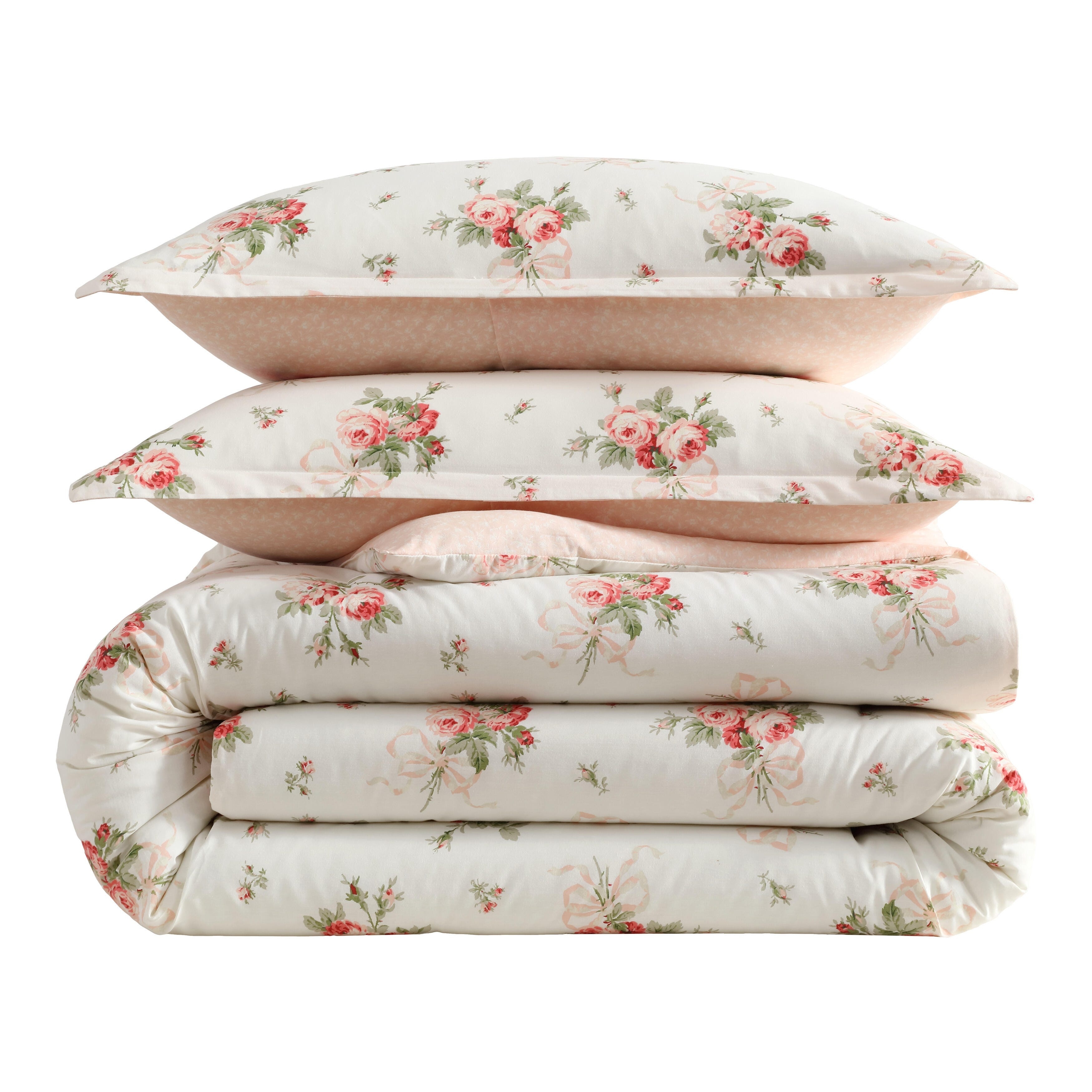 LAURA ASHLEY タオルケット 花柄 リバーシブル Laura Ashley Ribbon Bouquet Cotton Reversible Red Comforter Set