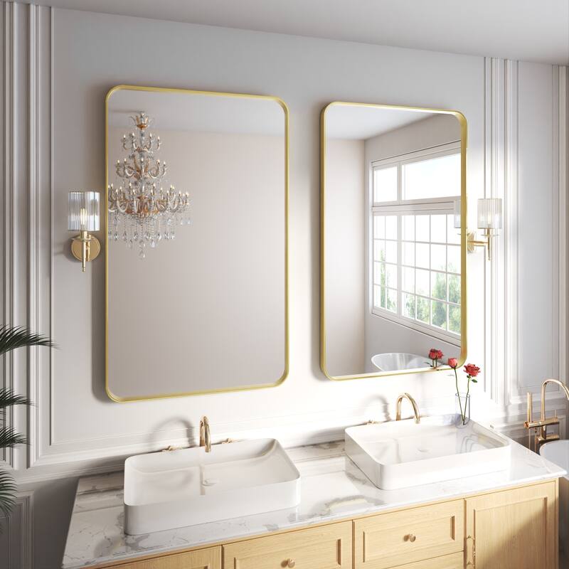 Organnice Rectangular Aluminum Frame Vanity Bathroom Mirror with Clear Glass