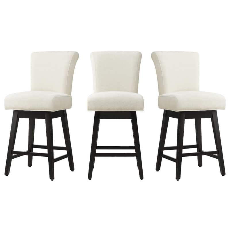 Spruce & Spring Noah Upholstered 26-inch Counter Height Swivel Barstool Set - Set of 3 - Off-White - Counter Height