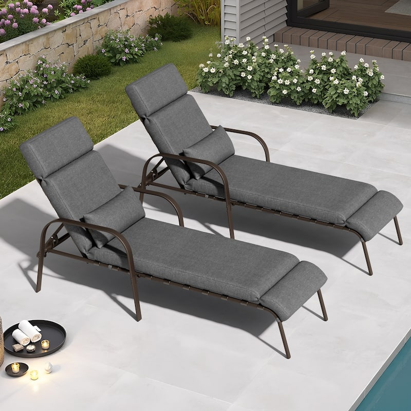 VredHom Outdoor Adjustable Chaise Lounge Chair with Cushion and Pillow - N/A