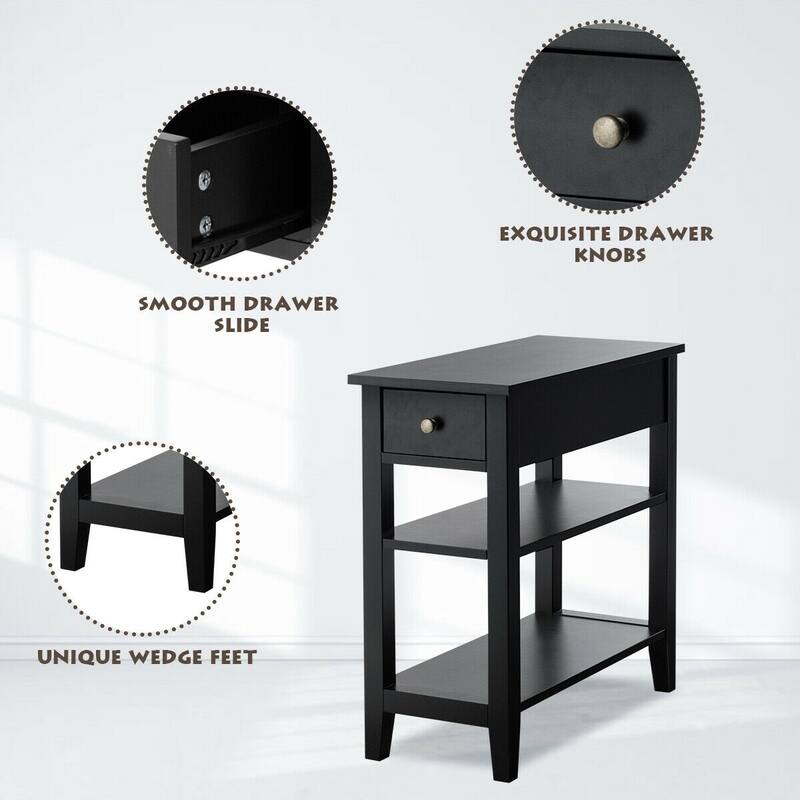 Gymax 3 Tier Nightstand Bedside Table Sofa Side End Table w/Double