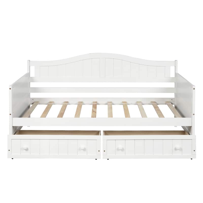 Wooden Twin Size Daybed with 2 Drawers, Solid Pine Sofa Bed Frame, Living Room Twin Platform Sofa Bed, No Box Spring Needed