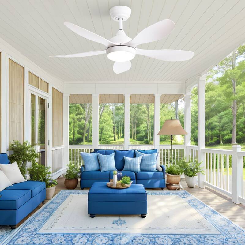 42" Integrated LED Indoor/Outdoor White Ceiling Fan with Light Kit and Remote Included
