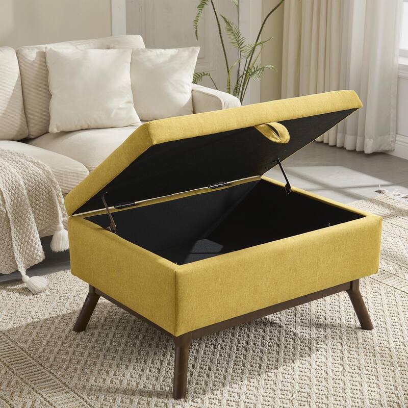 Mid-Century Modern Square Coffee Table with Storage Bench