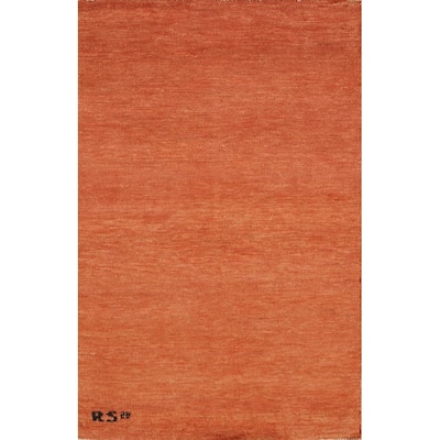 Orange Gabbeh Modern Foyer Rug Hand-Knotted Accent Wool Carpet - 2'7"x 4'1"