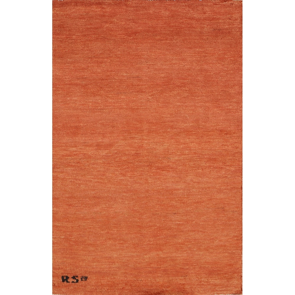 Orange Gabbeh Modern Foyer Rug Hand-Knotted Accent Wool Carpet - 2'7"x 4'1"