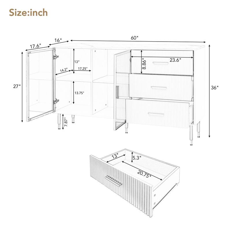 Luxury Storage Cabinet with Marble Finish, Gold Legs & Tempered Glass Doors for Modern Living Spaces