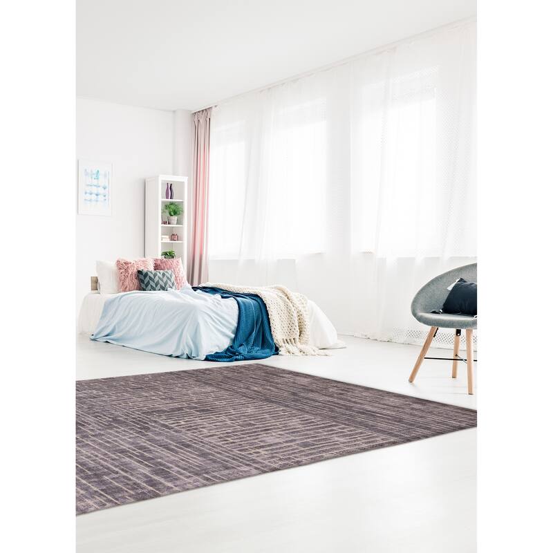 ECARPETGALLERY Hand Loomed Elysian Grey Viscose Rug - 6'7 x 9'9