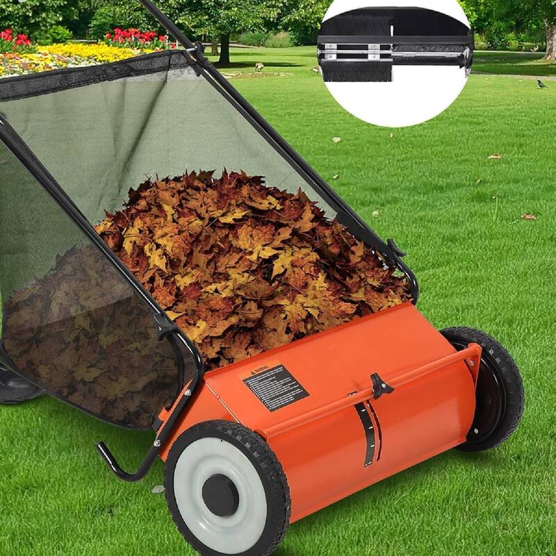 21 Inch Manual Push Lawn Sweeper, 3.5 Cu. Ft. Hopper Capacity Grass Sweeper for Grass Clippings, Leaves, Garden