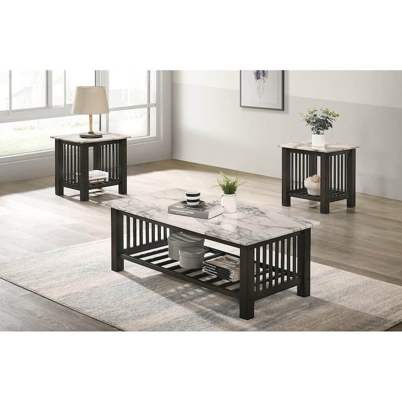 Faux Marble Top Coffee Table Black in Antique Walnut