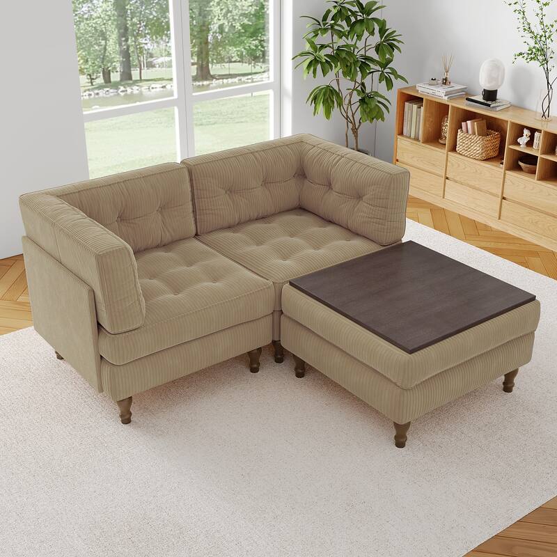 Corduroy Upholstered Modular Corner Sectional Sofa with Reversible Ottoman