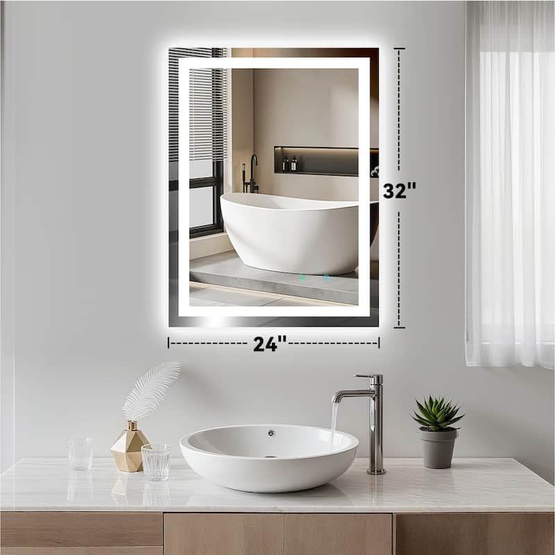 Frameless LED Bathroom Mirror with High Luminosity and Anti-Fog Technology, Wall-Mounted Rectangle Vanity Mirror