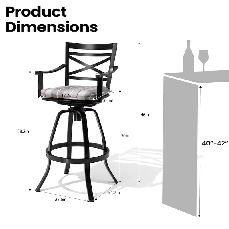 Pellebant Patio Outdoor Aluminum Swivel Bar Stools with Sunbrella Cushion - 21.7 in W x 16.5 in D x 46 in H