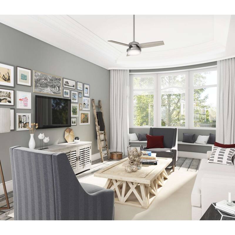 Hunter 44" Sentinel Ceiling Fan with LED Light and Handheld Remote - Soft Modern, Farmhouse, Transitional