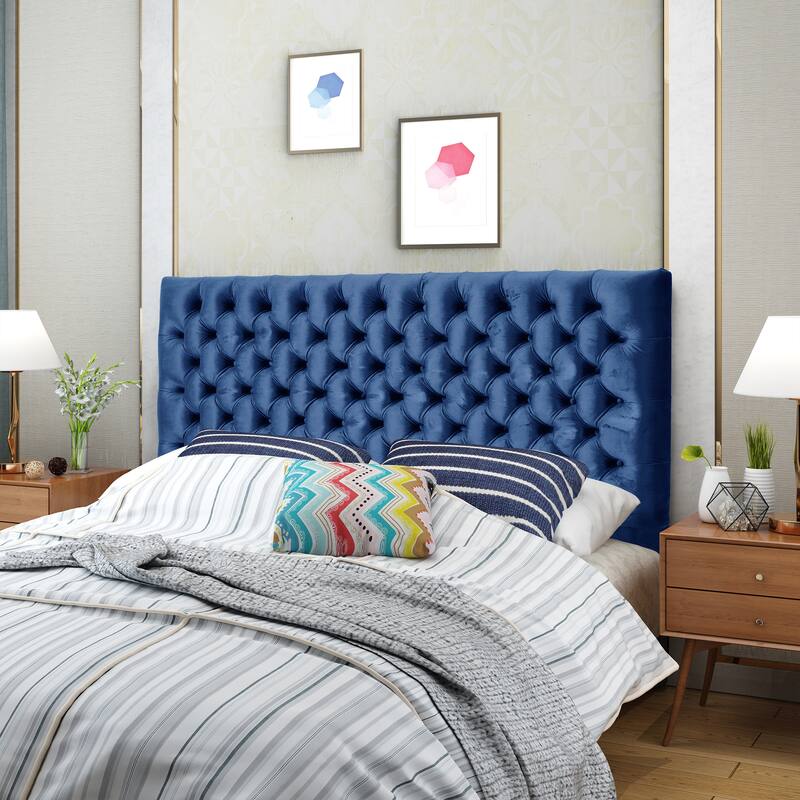 Modern Button-Tufted Upholstered Queen Size Adjustable Wood Headboard with Metal Legs