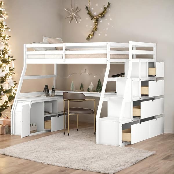slide 2 of 43, Impression & Beautiful Twin Playhouse Loft Bed with 7 Drawers 2 Shelves and Desk, Sturdy Construction & Unique Design, White White