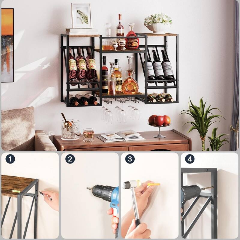 Wall Mounted Wine Rack - 33.4"D x 11"W x 20.4"H