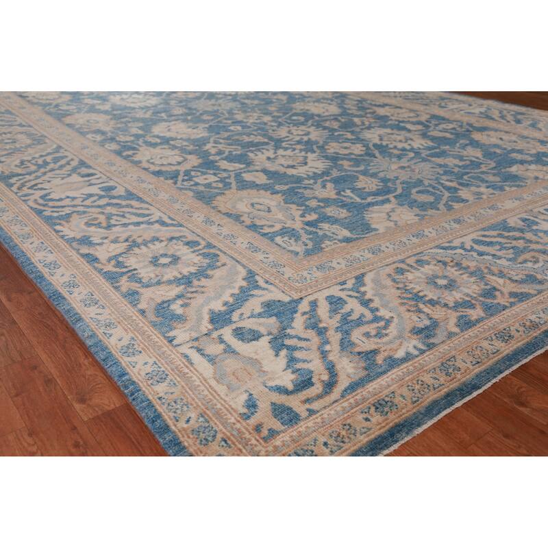 Hand Knotted Oriental 100% Wool Carpet Transitional All-Over Navy Blue & Blues Oushak Area Rug - 13' 11'' X 10' 1''
