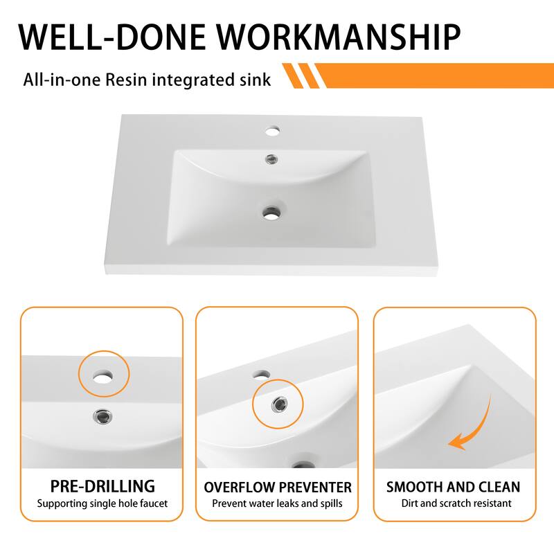 Bathroom Vanity With Sink In 24/30/36/48 Inch, Freestanding Bathroom Vanity With Soft Close Door and Drawer