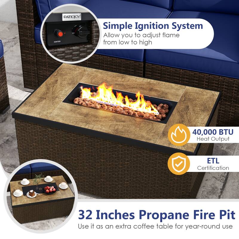 Gymax Set Of 7 Furniture Set w/32'' Fire Pit Table & Propane Tank