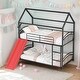 preview thumbnail 1 of 23, Twin Over Twin Metal Bunk Bed with Slide, House Design for Kids, Kids House Bed Black , Convertible to Two Beds Black