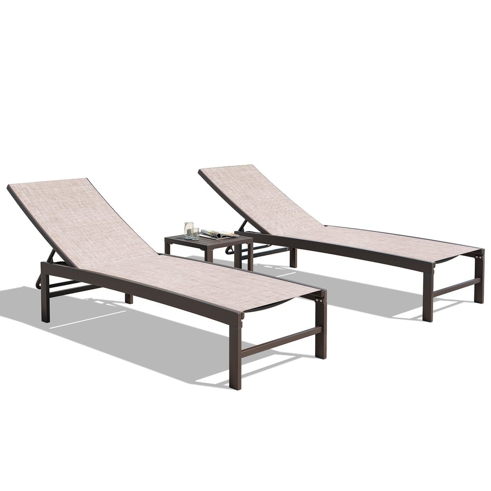 Outdoor Aluminum Chaise Lounge Chairs and Side Table, Sun Lounger with Adjustable Backrest