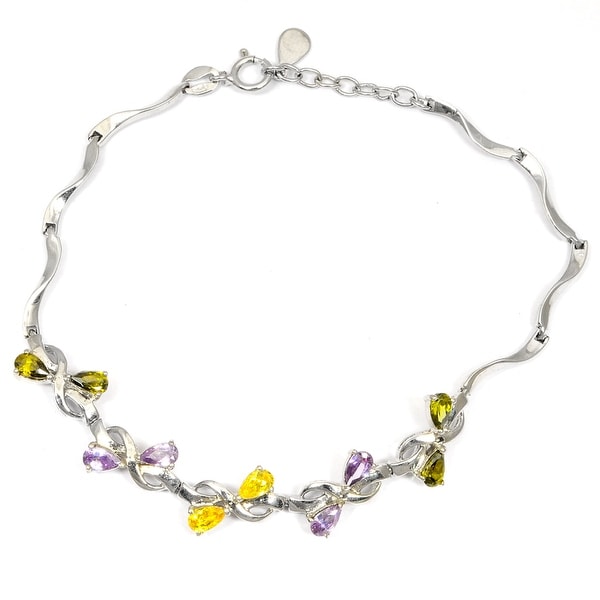 Cubic Zirconia Sterling Silver Pear Link Bracelet by Orchid Jewelry. Opens flyout.