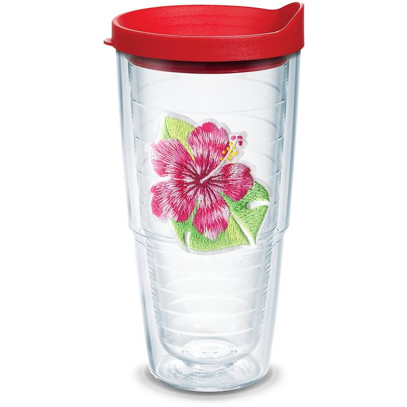 Tervis Tropical Hibiscus Collection Made in USA Double Walled Insulated Travel Tumbler, Island Hibiscus Red - 24oz
