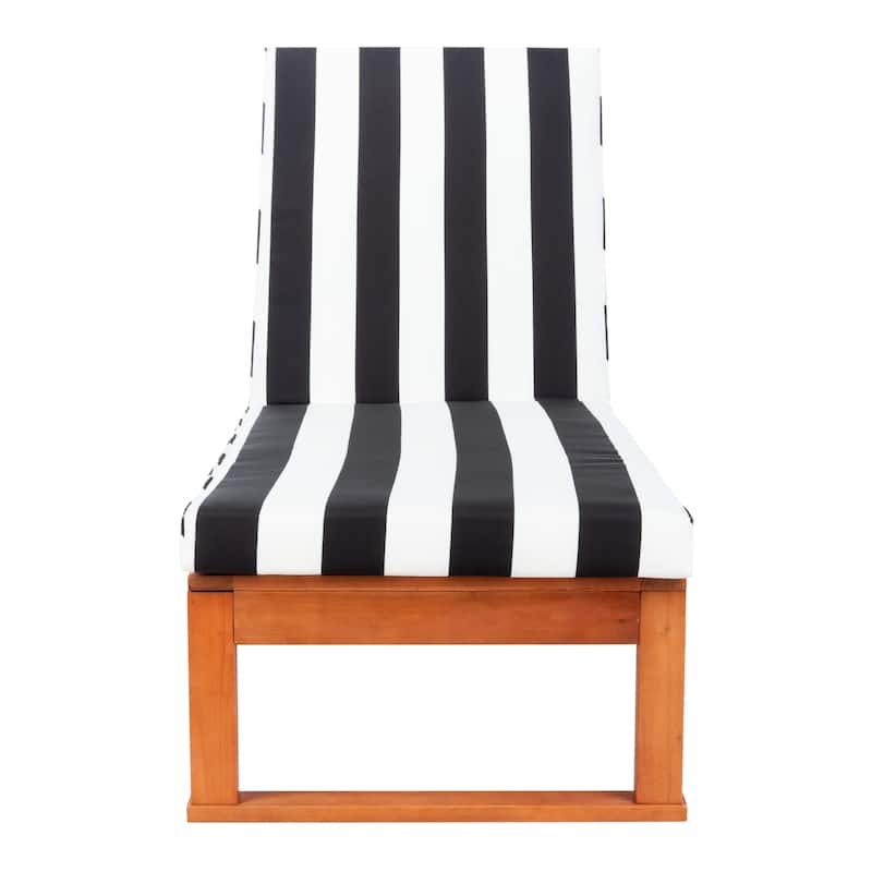 SAFAVIEH Outdoor Kaliyah Solid Wood Chaise Lounge Chair - 25Wx81Dx37H - Black/White