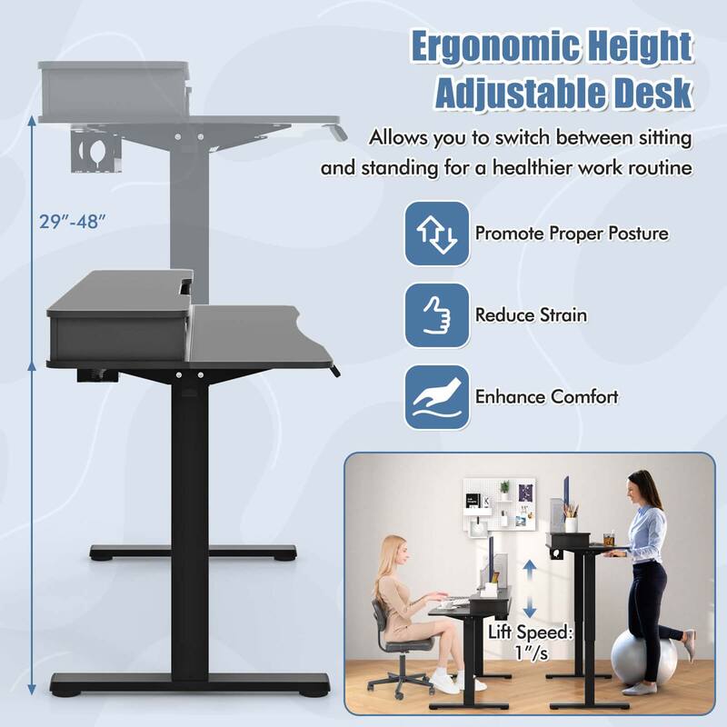 Costway 63" x 24" Electric Standing Desk with 2 Drawers Monitor Stand - See Details