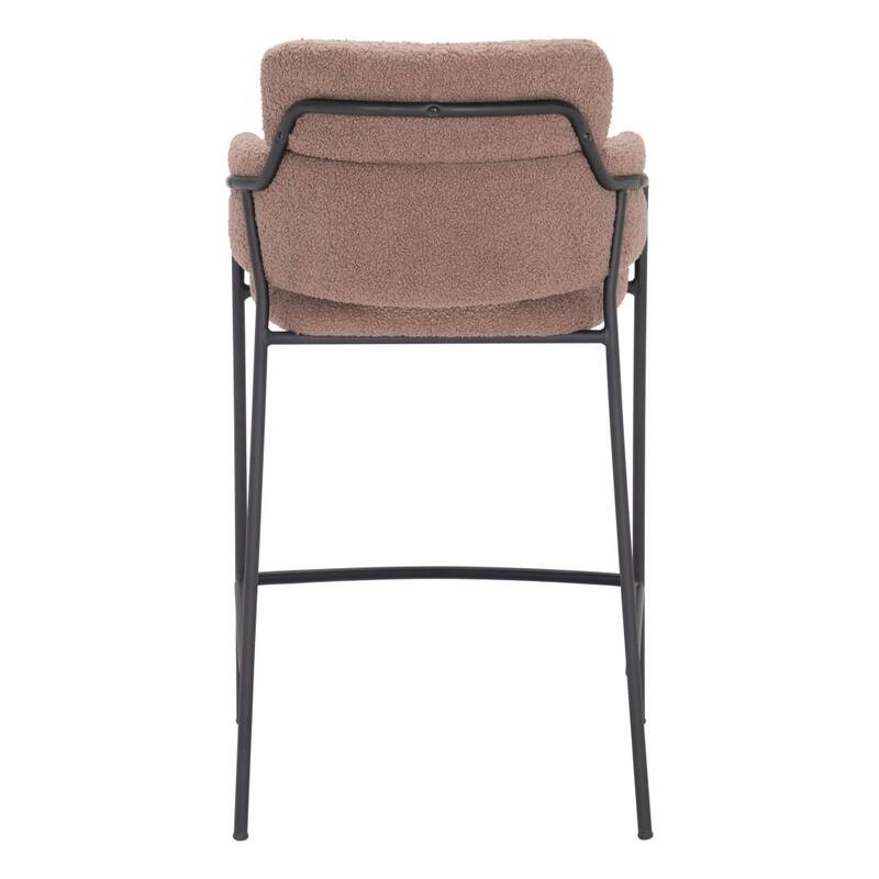HomeRoots Set of Two 26" Brown and Black Faux Shearling and Steel Counter Height Bar Chairs