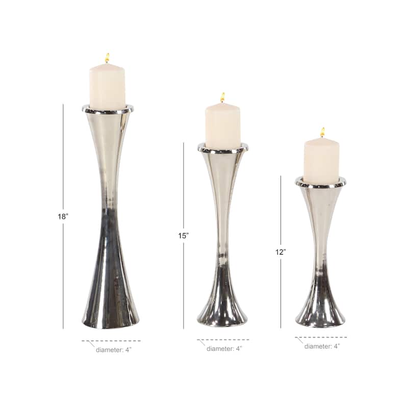 Aluminum Metal Candle Holder - Set of 3 Silver - Roche River Decor - 4"W x 4"L x 18"H