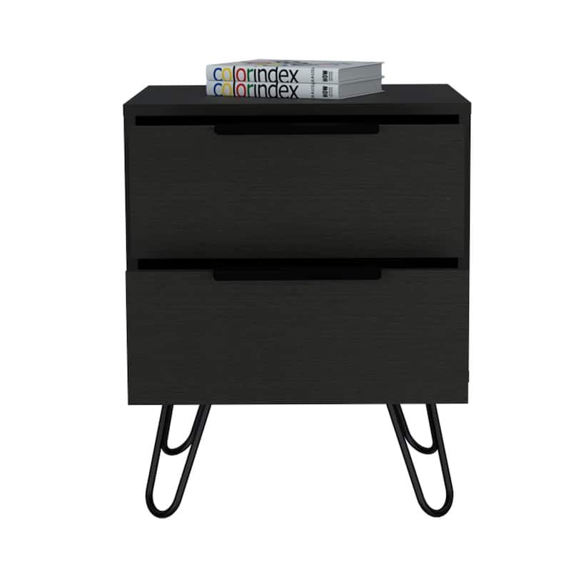 Nightstand with 2 Drawers,4 hairpin legs,Bedside Furniture,Night Stand,Small Dresser for Bedroom,College Dorm,Dormitory