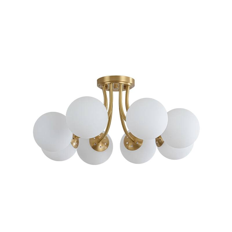 8-Light Matte Glass Globe Symmetrical Sputnik Semi-flush Mount - 26.4in