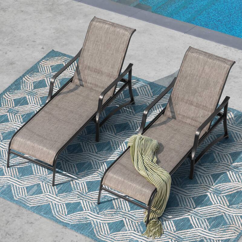 Outdoor Textilene Metal Lounge Chairs Set of 2, 5-Level Adjustable Backrest
