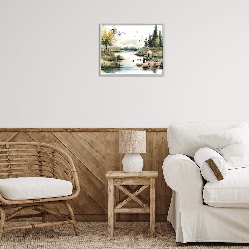 Stupell Fishing by River Landscape Framed Giclee Art Design By Nicole DeCamp