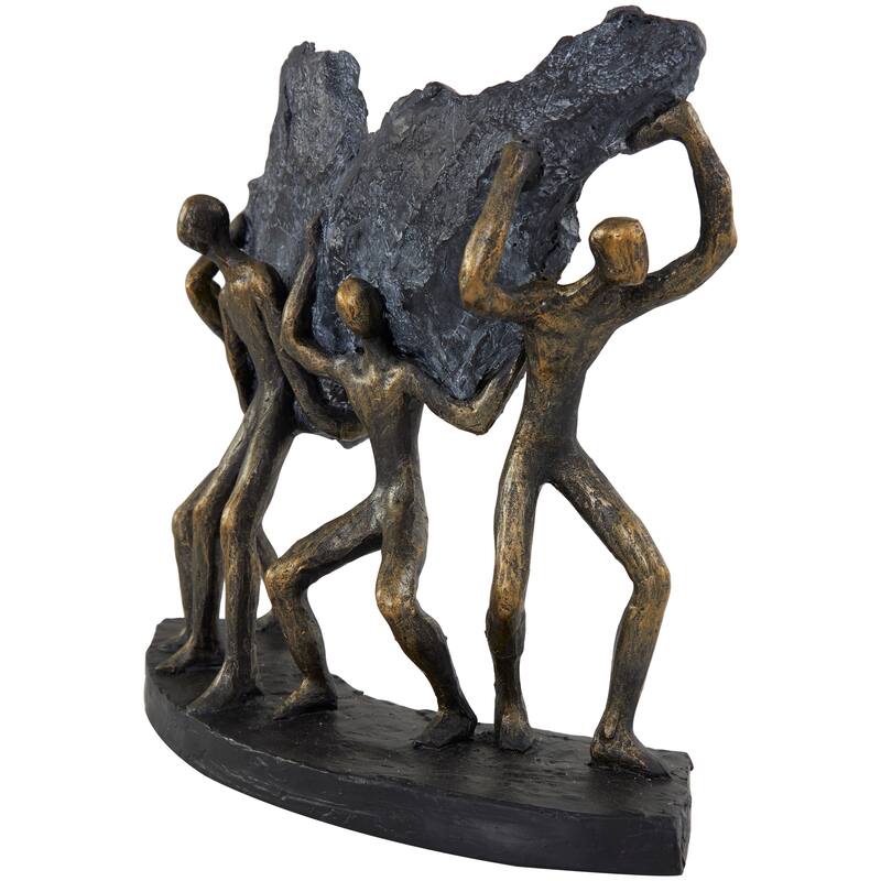 Polystone People Carrying Stone Sculpture - Bronze - Roche River Decor - 5"W x 13"L x 11"H