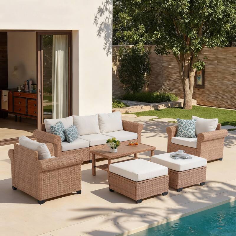 Outdoor 6-Piece Pe Rattan Garden Patio Sofa Set