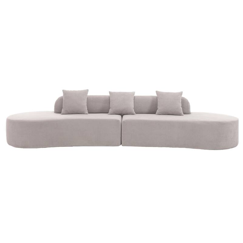 Modern Curved Modular Sectional Sofa, Terrycloth 4 Seater Cloud Boneless Couch, Upholstered Round Couch with 3 Pillows