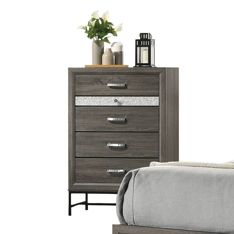 Contemporary 4-Drawer Chest with Metal Legs & Acrylic Handles, Gray Finish - Gray