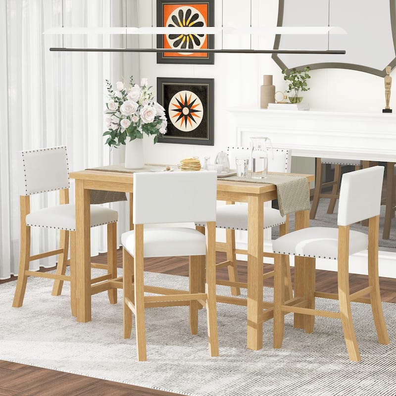 5-Piece Counter Height Dining Table with 4 Chairs - Natural Wood Wash