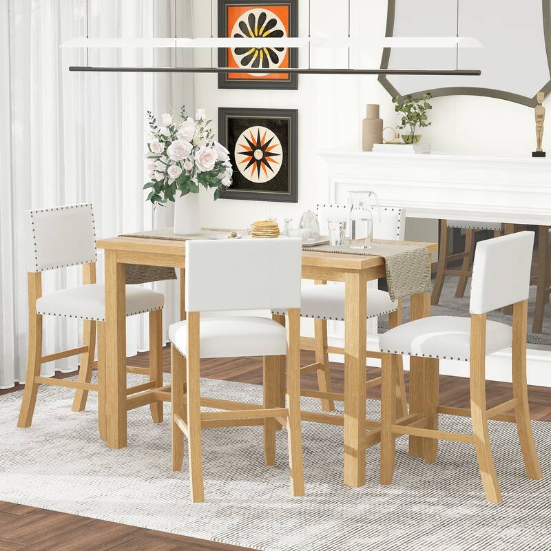 Small Apartment Dining Table and Chair Sets Kitchen Dining Table and Chair Sets with Nailhead Trim Chairs for Dining Room - Natural