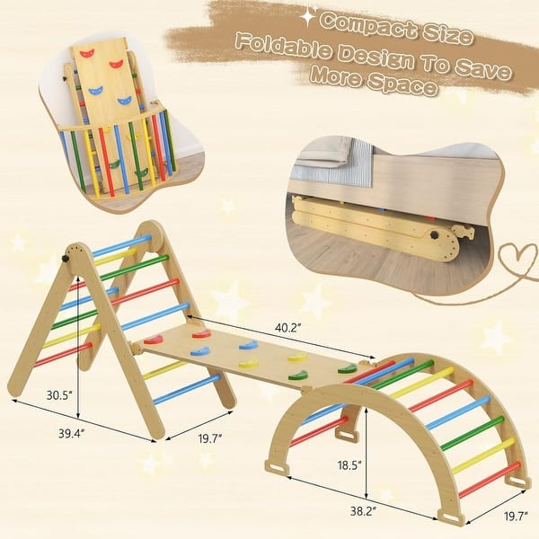 dimension image slide 1 of 2, Foldable Pikler Triangle Set Toddler Wood Montessori Climbing Toys