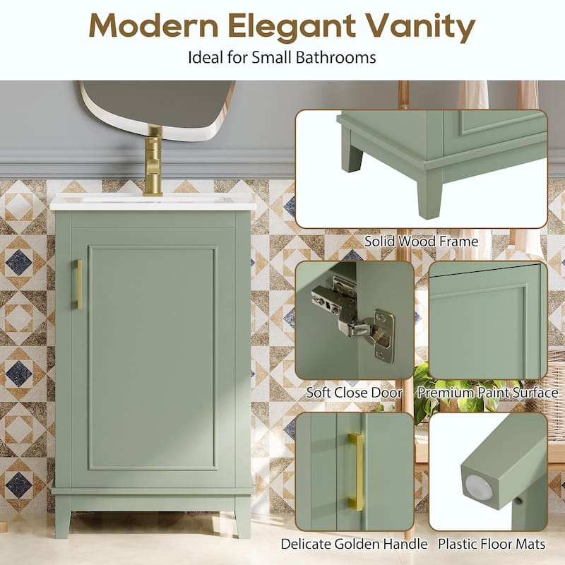 Modern 20-Inch Small Bathroom Vanity Cabinet with Ceramic Basin
