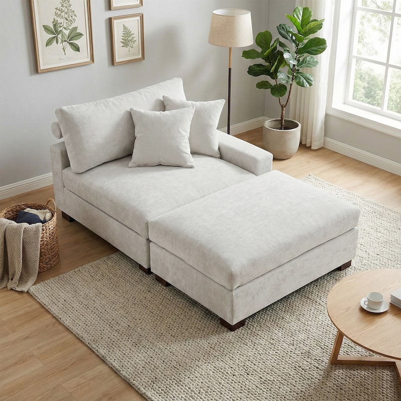 Oversized Chenille Modular Armchair And Ottoman Set Living Room Set